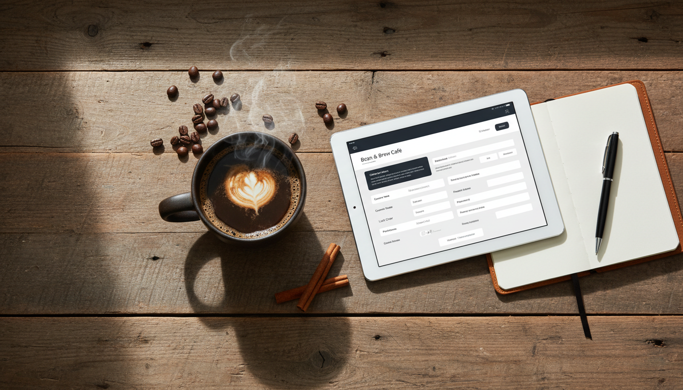 Кофе, блокнот и планшет с CRM-системой для кофейни